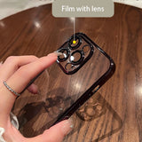 Lkblock New 15 Official Primary Color Clear Case For IPhone 11 12 13 14 15 Pro Max 14 Plus Mini XS XR X Plating Lens Film Protect Cover