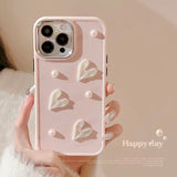 Lkblock Ins Cute 3D Pearl Love Heart Phone Case For iPhone 16 15 14 13 12 11 Pro Max X XS XR 8 7 Plus SE 2022 Soft Silicone Bumper Cover