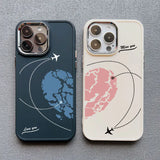 Lkblock Aircraft Airplane Heart Couple Phone Case For Apple iPhone 15 13 12 11 Pro Max XR X XS 7 8 Plus 14 Pro Max Plus Silicone Cover