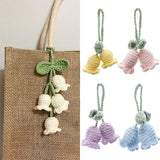 Lkblock Handmade Flower Knitted Keychain Keyring Women Crocheted Wool Flower Leaf Bag Pendants Car Key Ring Fresh Handbag Charms Gifts