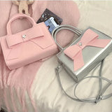 Lkblock Pink Womens Handbag Cute Bow Small Pu Leather Fashion Elegant Casual Shoulder Bag Literary Advanced Female Crossbody Bag