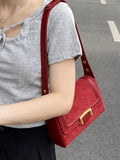 Lkblock Niche Underarm Small Square Bag Fashionable and Versatile Korean Version Handbag New Retro Suede Tote Bags