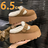 Lkblock Women Fur Cotton Slippers Buckle Suede Platform Home Shoes 2025 Winter Boots New Fashion Warm Flats Plush Flip Flops Mules Shoes