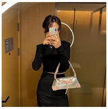 Lkblock Sweet Cool Bow Y2k Handbag Women Fairy Core Zipper Pu Leather Shoulder Bag Ladies Harajuku Silver Underarm Bags Purse