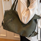 Lkblock Green Suede Shoulder Bag for Women Vintage Large Nubuck Leather Lovers' Travel Crossbody Bags Female Serviceable Boston Handbag