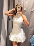 Lkblock Elegant Solid Color Mini Dress For Women Knitted O Neck Sleeveless Backless Female Skirts 2024 Summer New Chic Ladies Robe