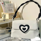 Lkblock Vintage Heart Y2k Handbags Women High Street PU Leather Shoulder Bag Ladies Harajuku Aesthetic Handbag Luxury Designer