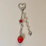 Lkblock Strawberry Heart-shaped Key Chain Drop Beaded Cute Keychain Women