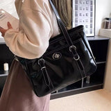 Lkblock Large Capacity Black Tote Bag Women High Street Pu Leather Chic Casual Handbag Female Vintage Shoulder Bags Bolso Mujer