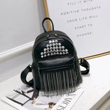 Lkblock Mini Backpacks Fashion Design Brand Tassel Rivet Shoulder Bag for Women Versatile Leisure Travel Bag Y2k Leather Student Handbag