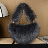 Lkblock Luxury Fluffy Plush Shoulder Bag Heart Shaped Faux Fur Bags for Women Handbag Designer Brands Soft Hobo Winter Tote Bag Purses