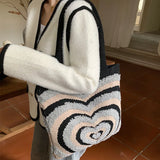 Lkblock Knitted Heat Pattern Shoulder Tote Bag, Open Top Design With Large Capacity for Shopping, Travel, Gatherings, etc.