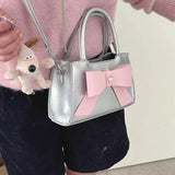 Lkblock Pink Womens Handbag Cute Bow Small Pu Leather Fashion Elegant Casual Shoulder Bag Literary Advanced Female Crossbody Bag