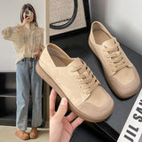 Lkblock Woman's Winter New Leather Lace Up Plush Warm Flat Sole Cotton Shoe Soft  Non Slip Widened Round Toe Mom's  Shoes