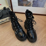 Lkblock Fashion New Women's Biker Boots Patent Leather Breathable Zipper Lolita Platform Boots Winter New Retro Gothics Boots