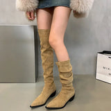 Lkblock Stretch Women Over The Knee High Boots Fashion Soft Leather Shoes Autumn Winter Thick Heel Ladies Long Booties