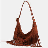 Lkblock Bohemian Style Women Bag New Frosted Tassel Underarm Bag Large Capacity Shoulder Bag Crossbody Bag