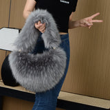 Lkblock Luxury Fluffy Plush Shoulder Bag Heart Shaped Faux Fur Bags for Women Handbag Designer Brands Soft Hobo Winter Tote Bag Purses