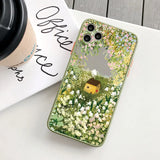 Lkblock Retro Scenery Painted Phone Case For iphone 16 7 8 Plus SE2 X XS XR 16 14 12 13 11 Pro Max Large Flower Fields Log Cabin Covers