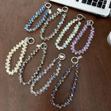 Lkblock Stylish Glitter Crystal Bead Phone Lanyard Pendant Detachable Colorful Crystal Bead Keychain Transparent Bag Pendant Women Girls