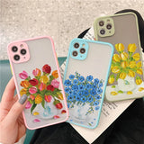 Lkblock Retro Oil Painting Flower Phone Case For iPhone 11 12 Pro Max 15 Pro Max 13 12 Mini X XR XS SE 2020 8 7 Plus 14 Plus Covers