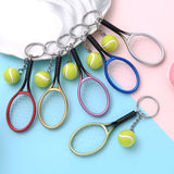 Lkblock Funny Tennis Ball Mini Keychain for Women Men Racket Key Chain Accessories Bag Pendant KeyrinSouvenir Gifts for Sports Lovers