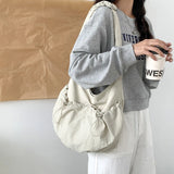 Lkblock 2024 New Nylon Pleated Shoulder Bag Fashionable Drawstring Design Crossbody Bag High Quality Large Capacity Tote Bag