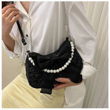 Lkblock Fashion Pearl Chains Design Female Shoulder Messenger Bag Sweet Bow Ladies Crossbody Bags Flower Pattern Women Square Handbags