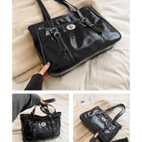 Lkblock Large Capacity Black Tote Bag Women High Street Pu Leather Chic Casual Handbag Female Vintage Shoulder Bags Bolso Mujer