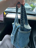 Lkblock Casual Denim Bucket Bag Women New Harajuku Handle Pocket Chic Shoulder Bag Handbag Female Vintage Y2k Hand Bag Ladies