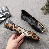 Lkblock New Shallow Soft Sole Leather Sandals Shoes Women's Flats Square Metal Head Personality Leopard Print Mary Jane Ballet Zapato