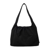 Lkblock Drawstring Nylon Shoulder Tote Bag Waterproof Casual Large Capacity Versatile Bucket Handle Bag Solid Color Fashion Commuter Bag