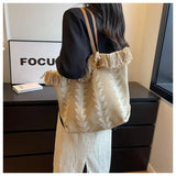 Lkblock Canvas Bag For Women Large Tote Shoulder Female Hand Bag Macrame Shopping Tassel Crochet Big Casual Soft Fashion Fabric Ladies