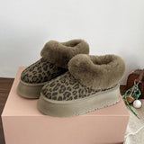 Lkblock Ankle Snow Boots Women Winter 2025 New Fashion Leopard Fur Short Plush Warm Flat Slippers Platform Shoe Indoor Cotton Flip-Flops