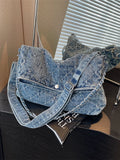 Lkblock Denim Large Tote Shoulder Crossbody Bags for Women Handbags and Purses 2024 New Trendy Design Messenger Bag High Quality