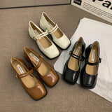 Lkblock 2024 Womens Mary Jane Shoes Fashionable Solid Color Simple College Style Low Heel Women's Shoes Casual Retro Small Leather Shoes