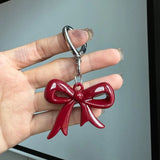 Lkblock Exquisite Temperament Red Heart Bow Charms Keychain Versatile Phone Pendant Fashion Backpack Hanging Ornament Accessories Gifts