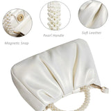 Lkblock Evening Purse Women Luxury Pearl Handbags Leather Ruched Bridal Clutch For Wedding Party Prom Crossbody Bags Designer Purses