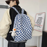 Lkblock Solid Color Schoolbag Backpack Boys Girls Junior High School Students Plaid Student Schoolbag New Japanese Backpack