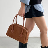 Lkblock Luxury Faux Suede Boston Bags Top-handle Purses and Handbags Casual Designer Shoulder Bag Commuting Bags for Women 2024 Clutch