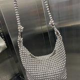 Lkblock New Silver Beaded Handbags For Women Fashion Trendy Portable Purse Party Beading Shoulder Tote Bags