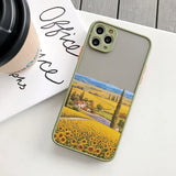 Lkblock Retro Scenery Painted Phone Case For iphone 16 7 8 Plus SE2 X XS XR 16 14 12 13 11 Pro Max Large Flower Fields Log Cabin Covers