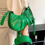 Lkblock Rivet Pleated Dumpling Bag，New Ins Fashion One Shoulder Underarm Bag, Trendy Messenger Bag Handbag