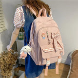 Lkblock Bow Canvas Schoolbags for Girls School Students Multi-layer New Cute Middle School Students Large Capacity Bow Backpacks