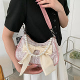 Lkblock Fashion Pearl Chains Design Female Shoulder Messenger Bag Sweet Bow Ladies Crossbody Bags Flower Pattern Women Square Handbags