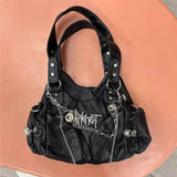 Lkblock Women Y2k Grunge Shoulder Bag Commuter Vintage Motor Punk Handbags Harajuku Gothic Large Underarm Bags High-capacity 2024 Trend