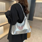 Lkblock Korean Trend Fashion Silver Chain Tote Bag Women's Backpack Student Large Capacity Shoulder Bag Multifunctional Backpack Ins Y2k