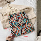 Lkblock Ethnic Wind Stretch Knitting Bag Geometric Weaving Retro Handbag Casual Shopping Bag Large Capacity Women Backpack Cosmetic Bag