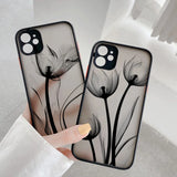 Lkblock Luxury Vintage Rose Flower Phone Case for iPhone 7 8 Plus SE2 X XR XS MAX 12 13 14 11 15 Pro Max Black Back Shockproof Covers