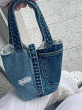 Lkblock Casual Denim Bucket Bag Women New Harajuku Handle Pocket Chic Shoulder Bag Handbag Female Vintage Y2k Hand Bag Ladies